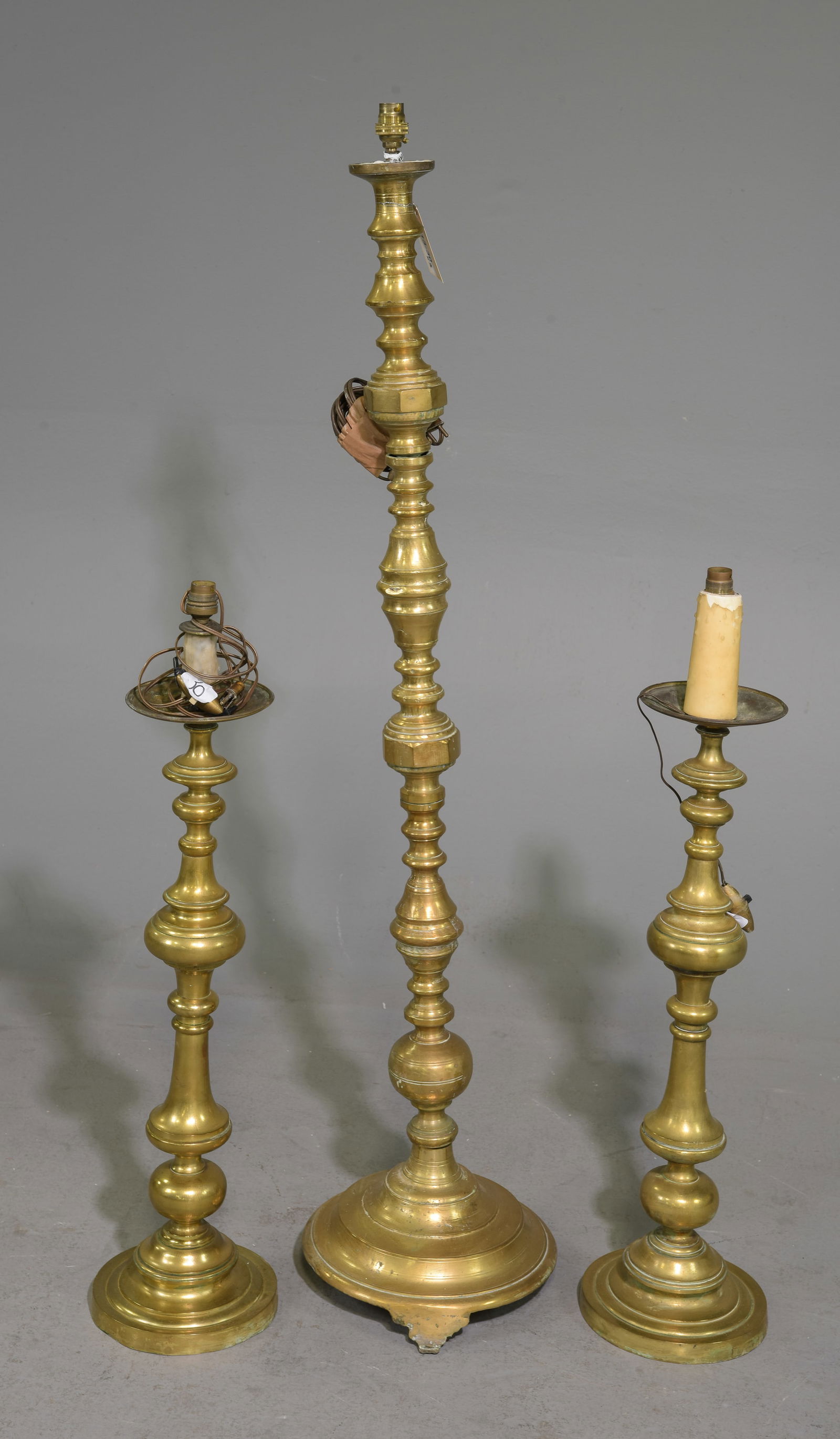 3 French Brass Candlestick Lamps (1 of 5)