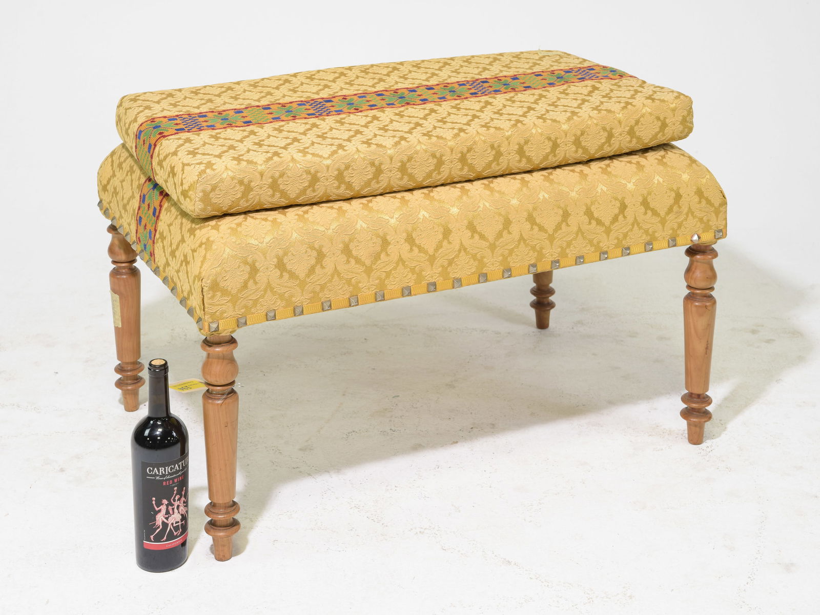 Louis Philippe Style Gold Upholstered Bench / Ottoman (1 of 5)