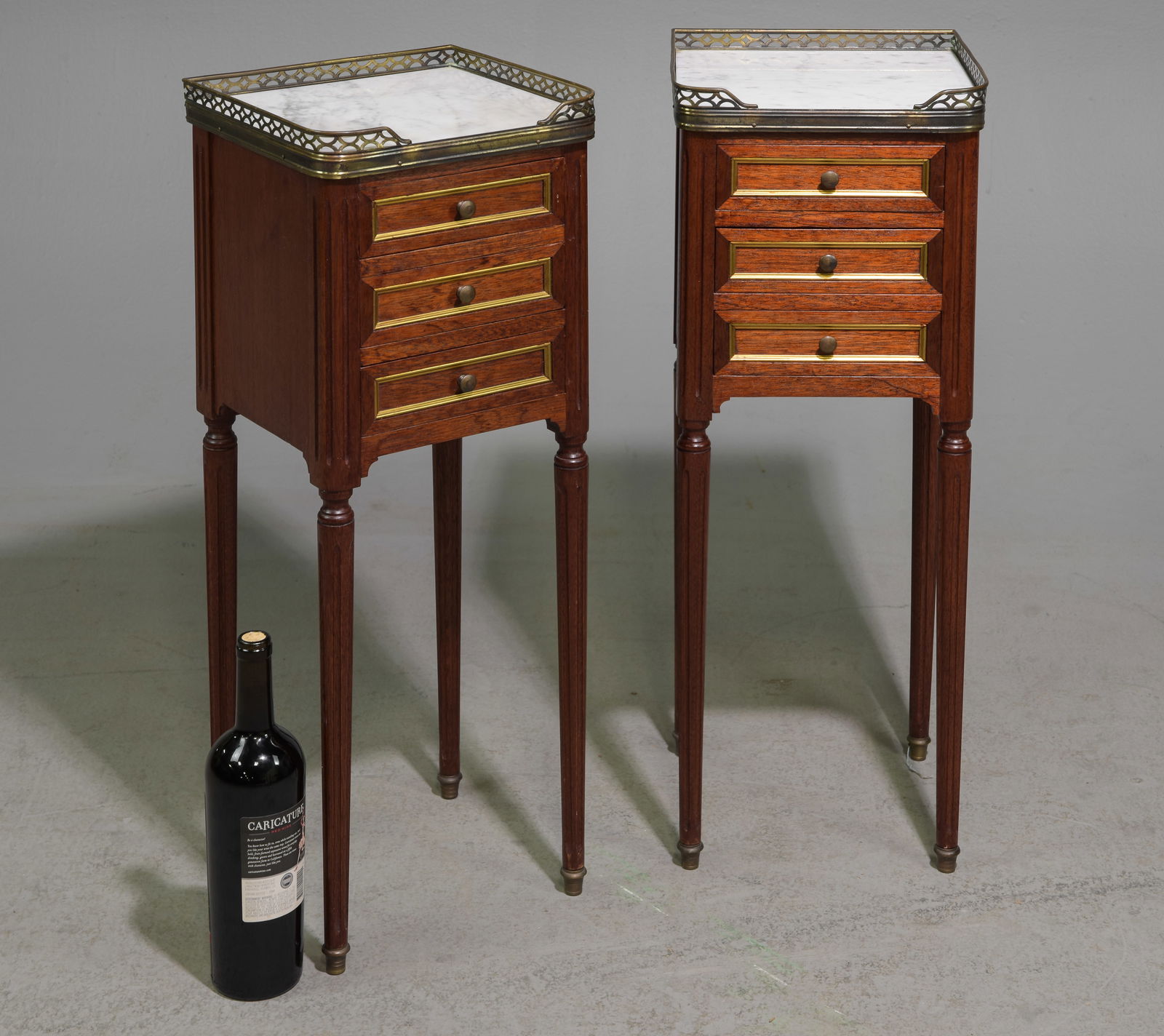 Louis XVI Style Pair of White Marble Top Chests (1 of 4)