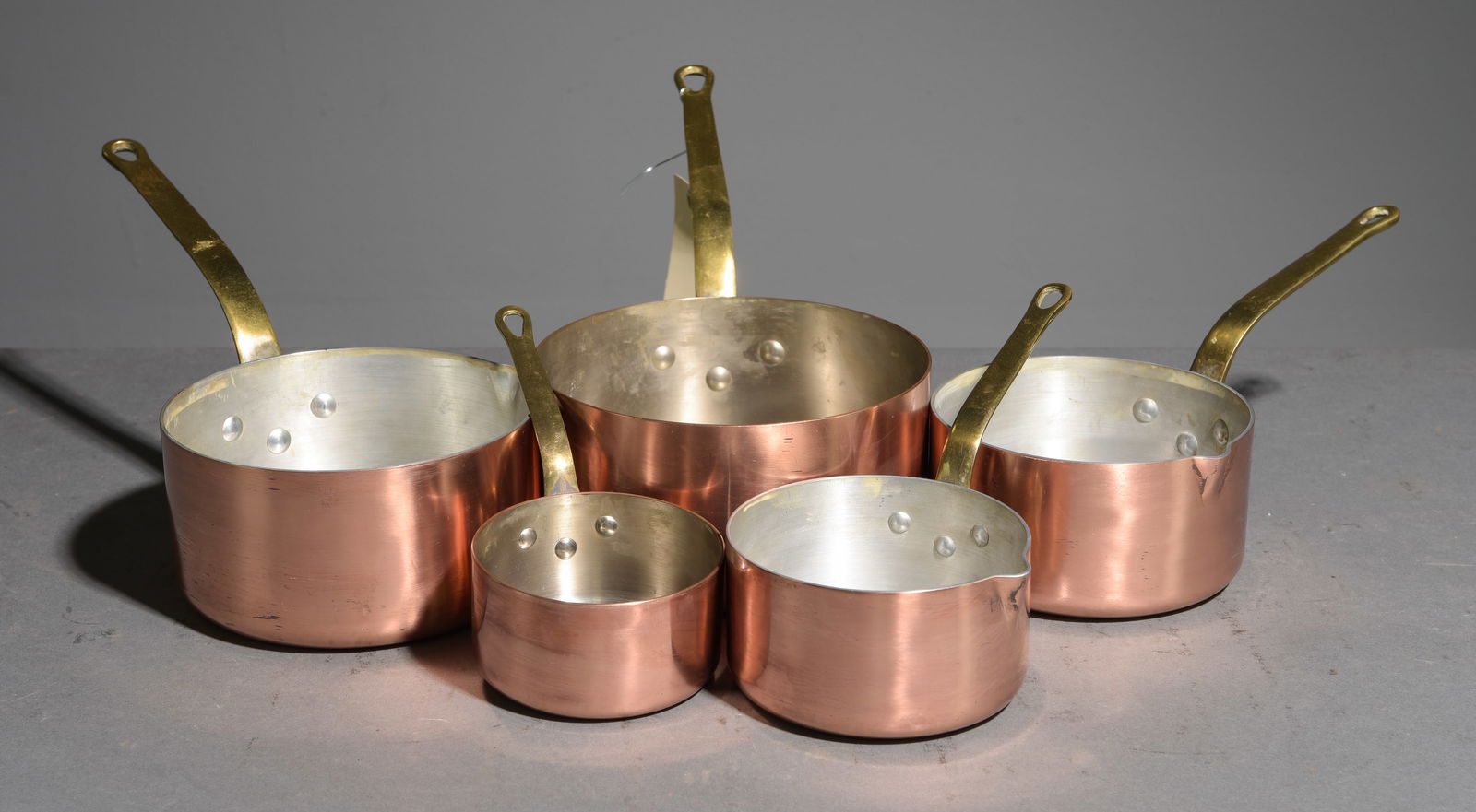 Set of 5 French Polished Copper Sauce Pans #2 (1 of 3)