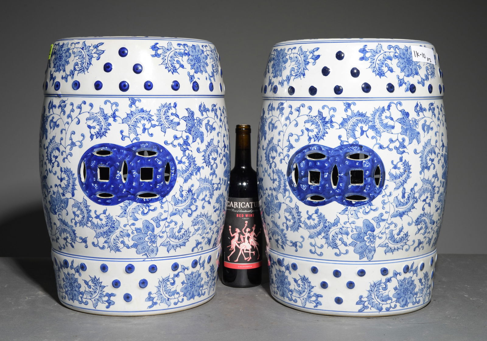 2 Blue & White Asian Style Garden Stool / Plant Stands (1 of 4)