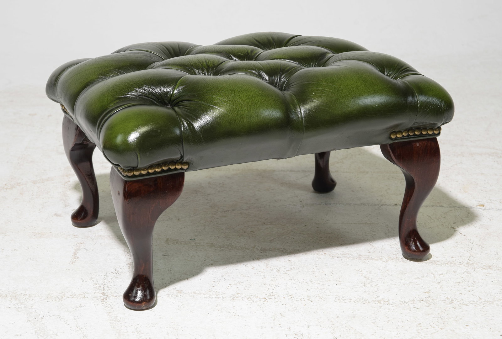 British Green Leather Chesterfield Stool #2 (1 of 3)