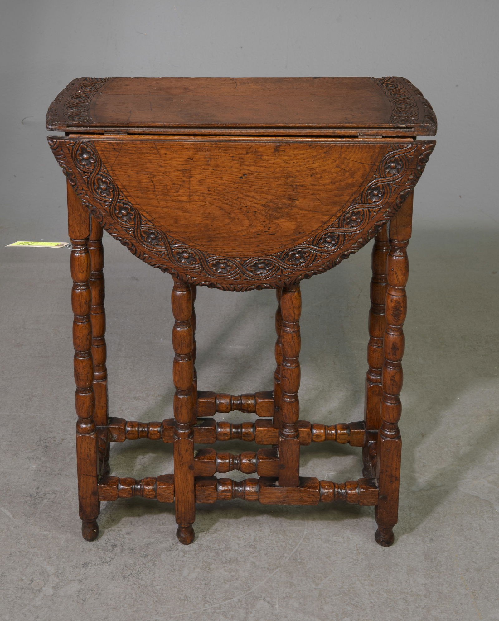 British Carved Oak Small Drop Leaf Table (1 of 4)