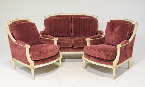 3pc Louis XVI Style Painted Sofa Set