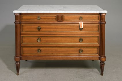 Louis XVI Style White Marble Top Chest