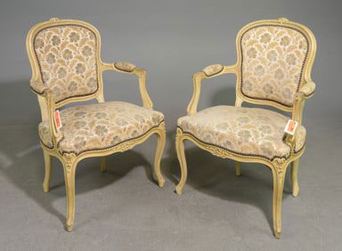 Louis XV Style Pair of Painted Arm Chairs