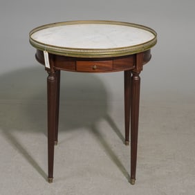 Louis XVI Style White Marble Top Boulotte Table