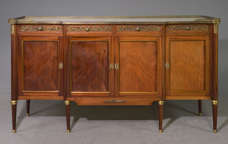 Louis XVI Style White Marble Top Sideboard with Gallery