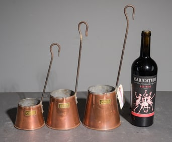 Three Graduated Copper Cider Ladles