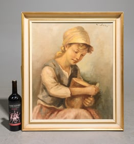 Framed Oil on Canvas Portrait - Plainswoman