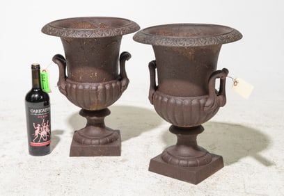 2 Small Classical Style Cast Iron Planters