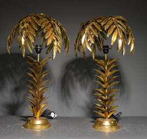 Hollywood Style Gold Palm Leaf Table Lamps