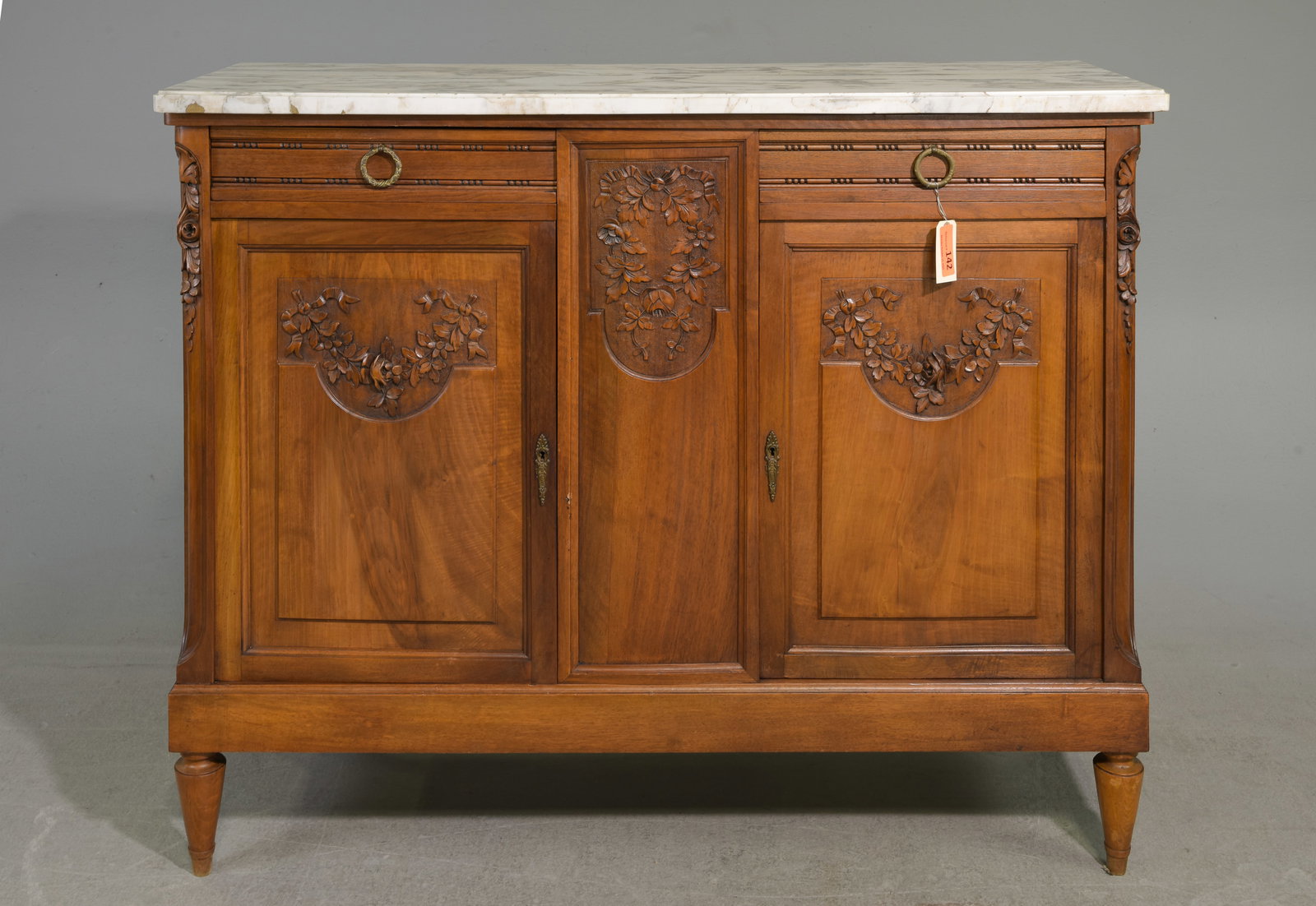 Louis XVI Style Walnut Marble Top Buffet / Sideboard (1 of 7)