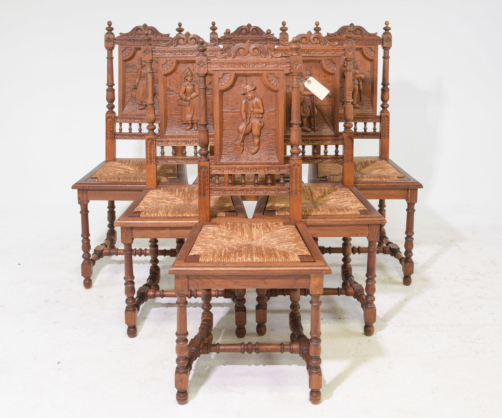 Set Of 6 Breton Style Carved Oak Dining Chairs (1 of 6)