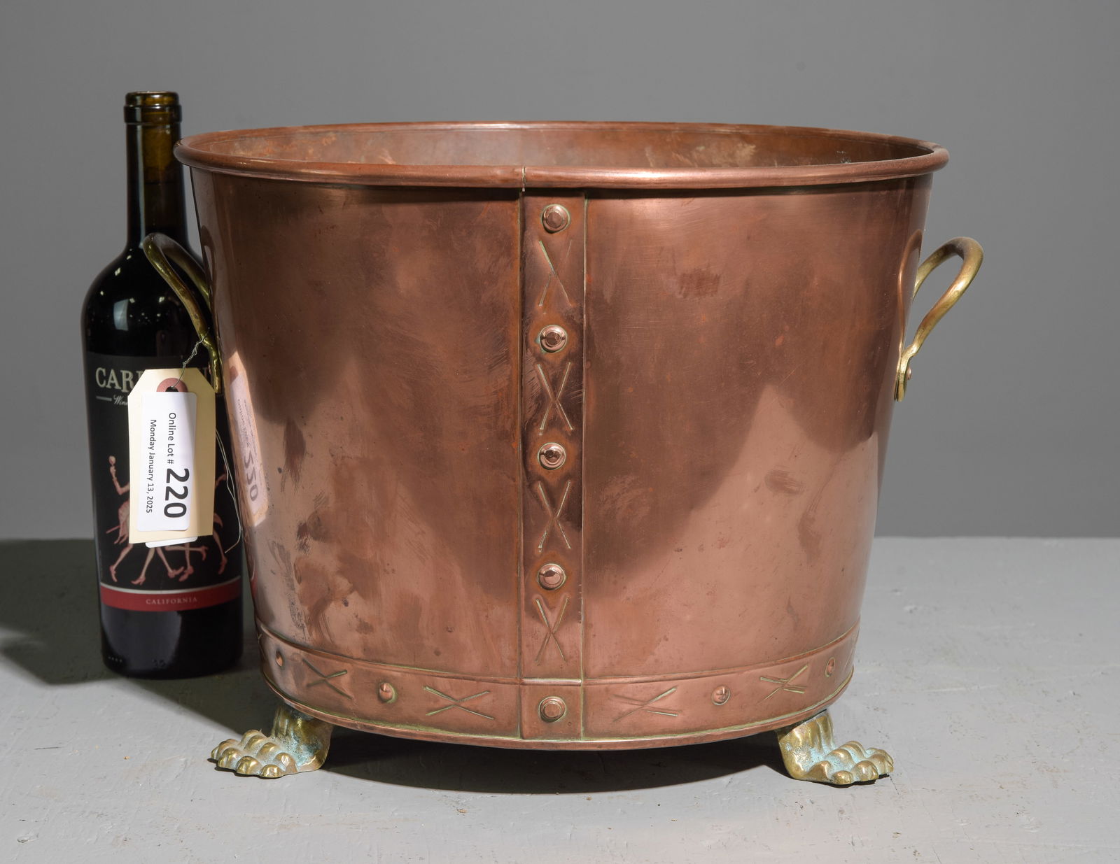 Copper & Brass Paw Foot Pot with Handles: Copper & Brass Paw Foot Pot with Handles - 11.25 in tall x 16 x 14