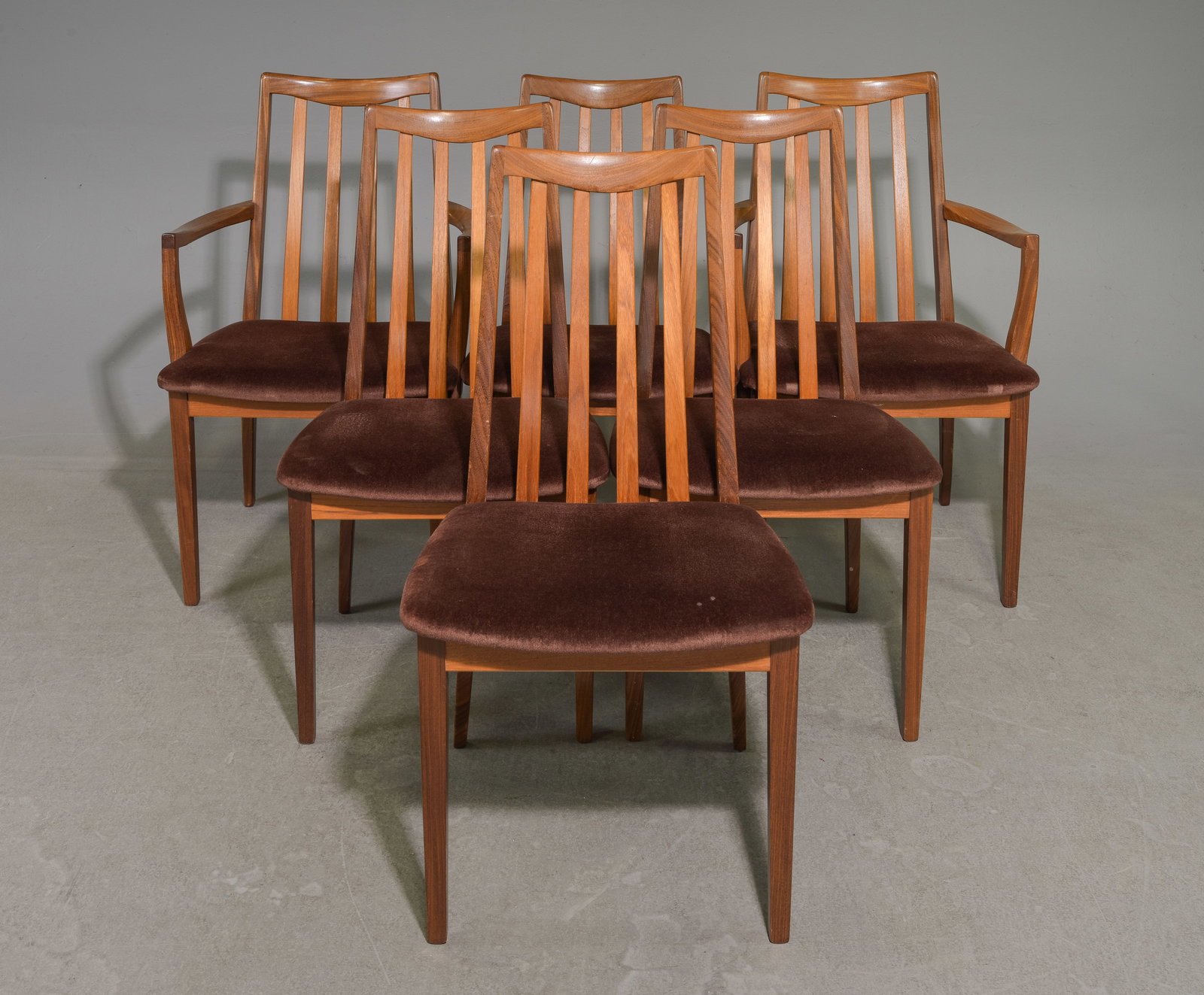6 High Back Mid Century Dining Chairs - G-Plan: These 6 Danish Modern Style Teak Dining chairs consists of 2 arm chairs and 4 side chairs. These are made by Mid Century Modern Furniture Maker G Plan ( GPlan ), Part of their Fresco range. - Arm Chai
