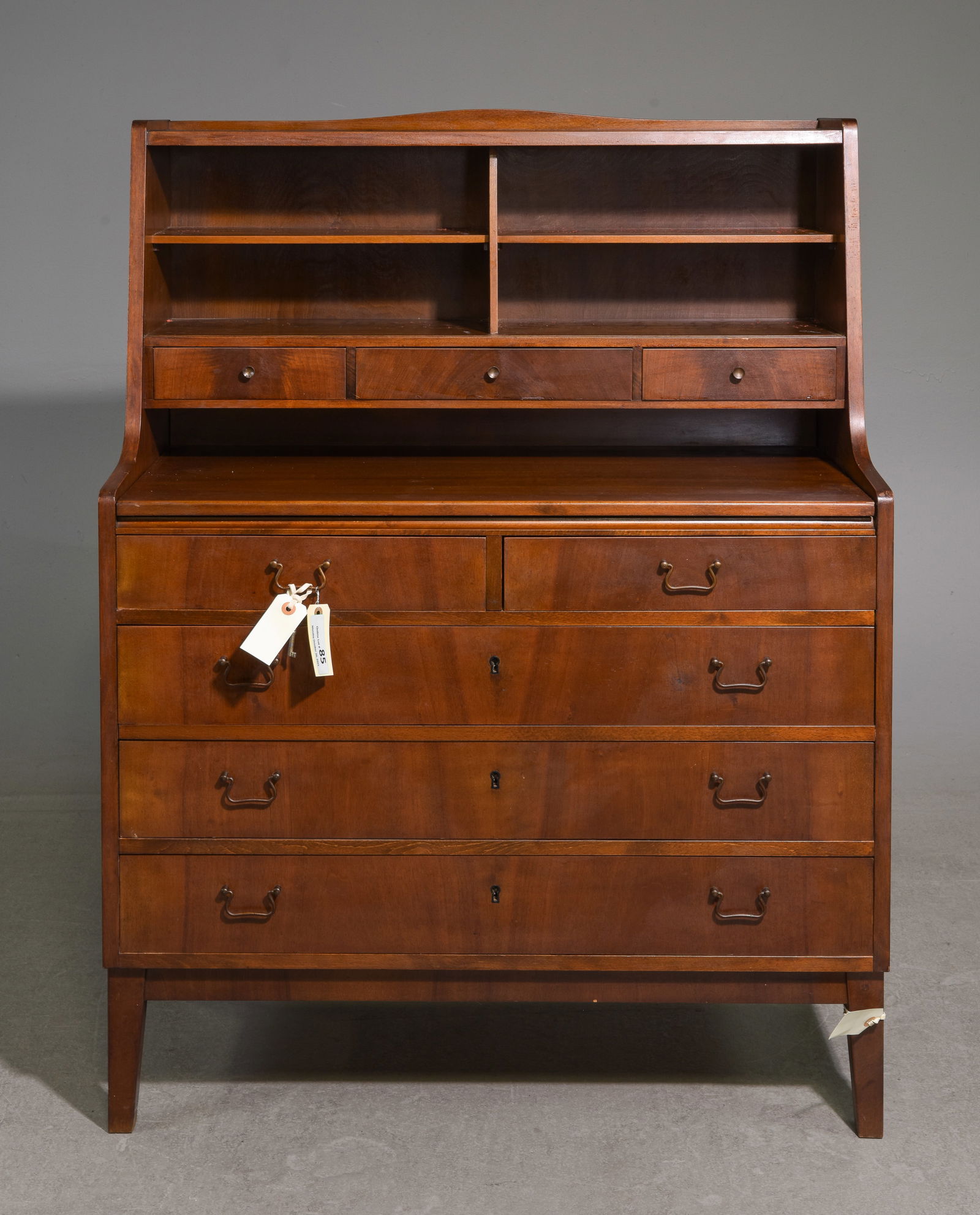 Danish Modern Secretary Chest / Desk: Danish Modern Secretary Chest / Desk with Pull Out Writing Surface - 46.5 in tall x 35.5 x 18, Floor to under the pull out when used is 28.75 inches