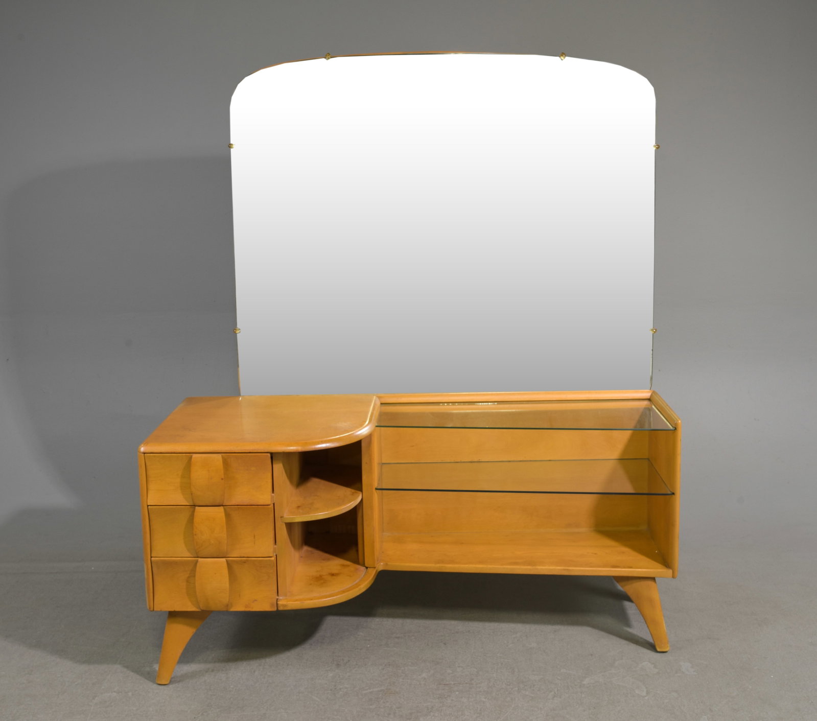 Heywood Wakefield Dresser with Mirror: Heywood Wakefield Kohinoor Dresser with Mirror - 59 in tall x 50 x 19.5
