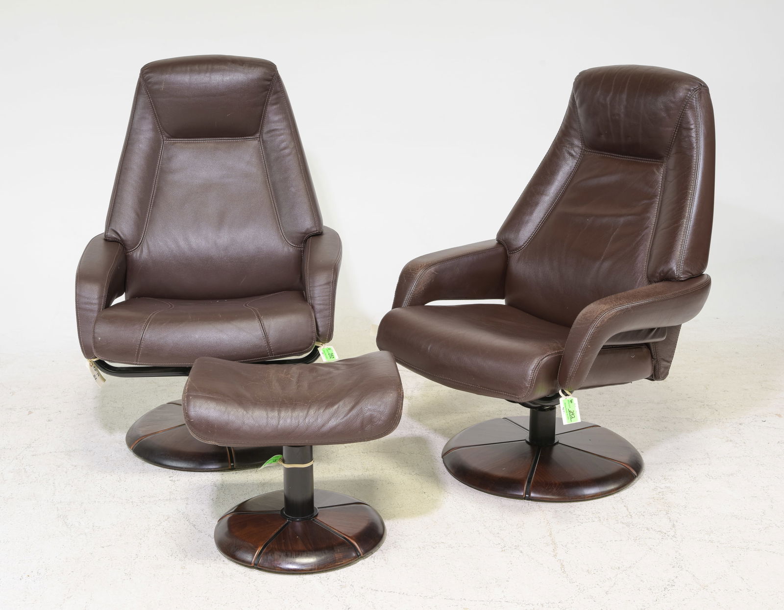Danish Modern Pair of Leather Chairs & Stool (1 of 5)