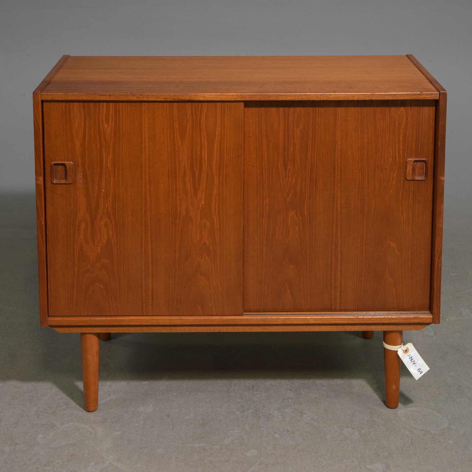 Danish Modern Sliding Door Record Cabinet: Danish Mid Century Modern Sliding Wood Door Record / Occasional Cabinet - 29.5 in tall x 35.5 x 16.5