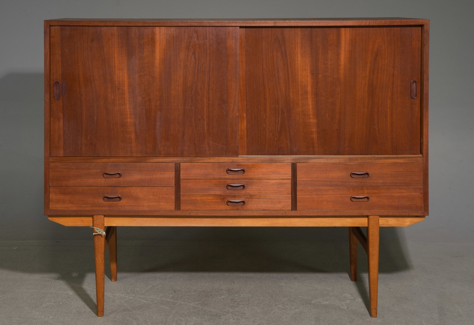 Danish Modern Sliding Door Cocktail Cabinet / Sideboard: Danish Modern Sliding Door Cocktail Cabinet / Sideboard - 48 in tall x 61 x 17
