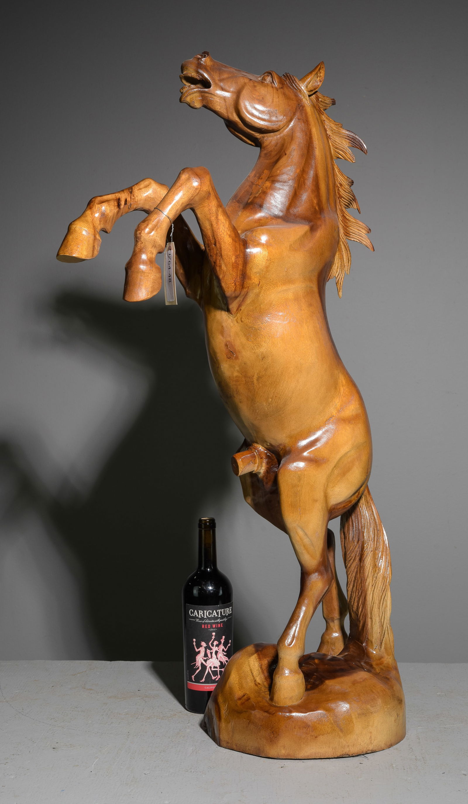 Hand Carved Teak Rearing Stallion Statue: Hand Carved Teak Rearing Stallion / Stud Horse Figure / Statue - 39 in tall x 22 x 9