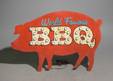 World Famous BBQ Light Up Pig Sign