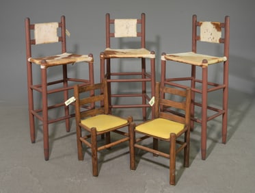 3 Hide Upholstered Bar Stools & 2 Youth Chairs