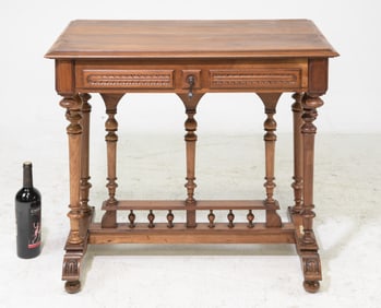 Henri II Style Walnut Single Drawer Table