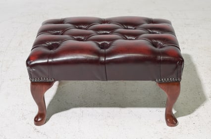 British Red Leather Chesterfield Foot Stool