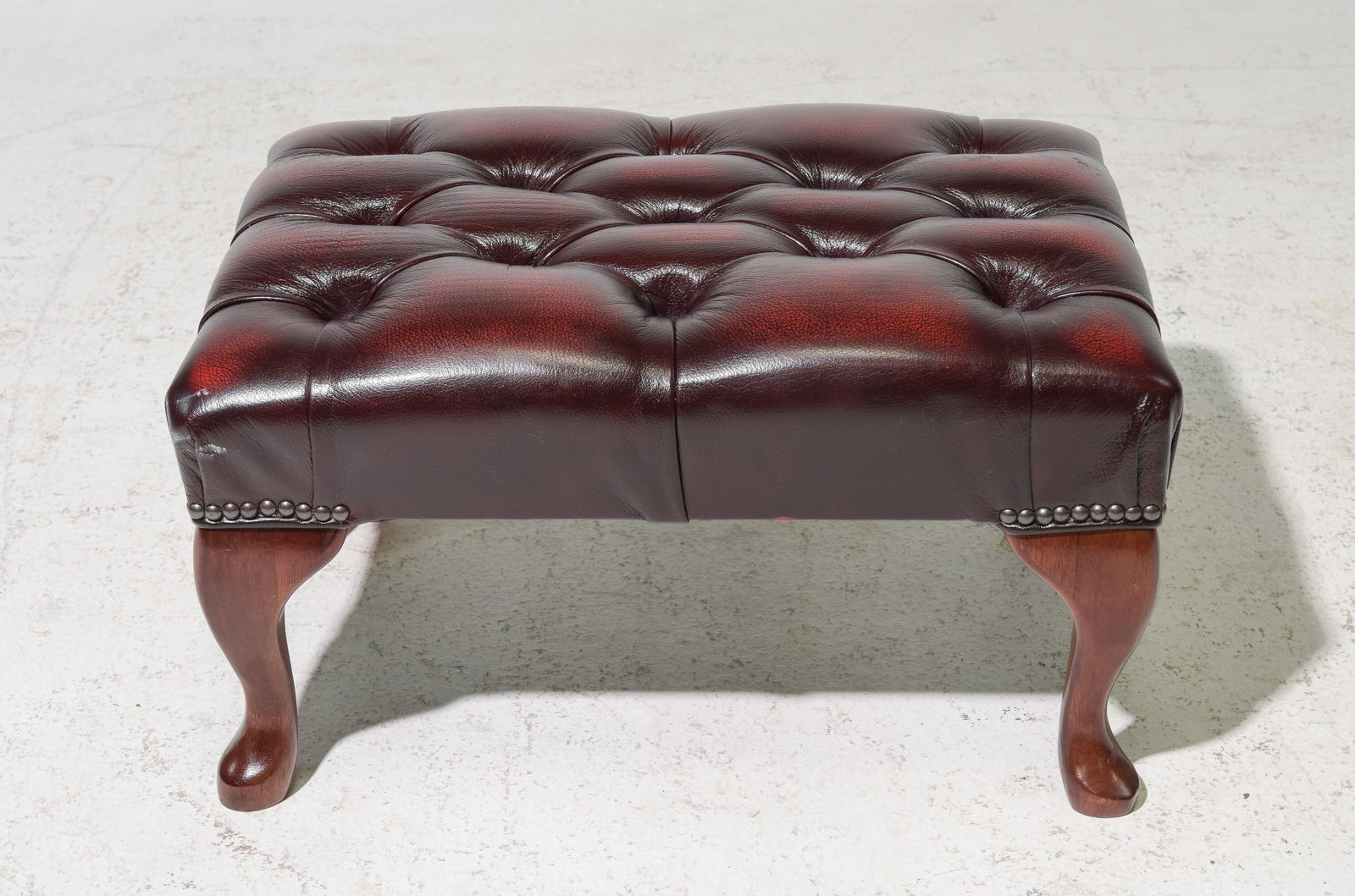 British Red Leather Chesterfield Foot Stool (1 of 3)