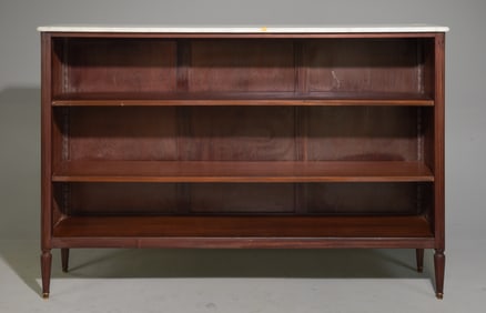 Louis XVI Style White Marble Top Mahogany Bookshelf