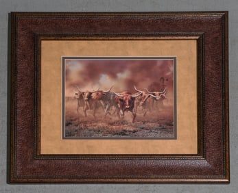 Framed Longhorn Stampede Print