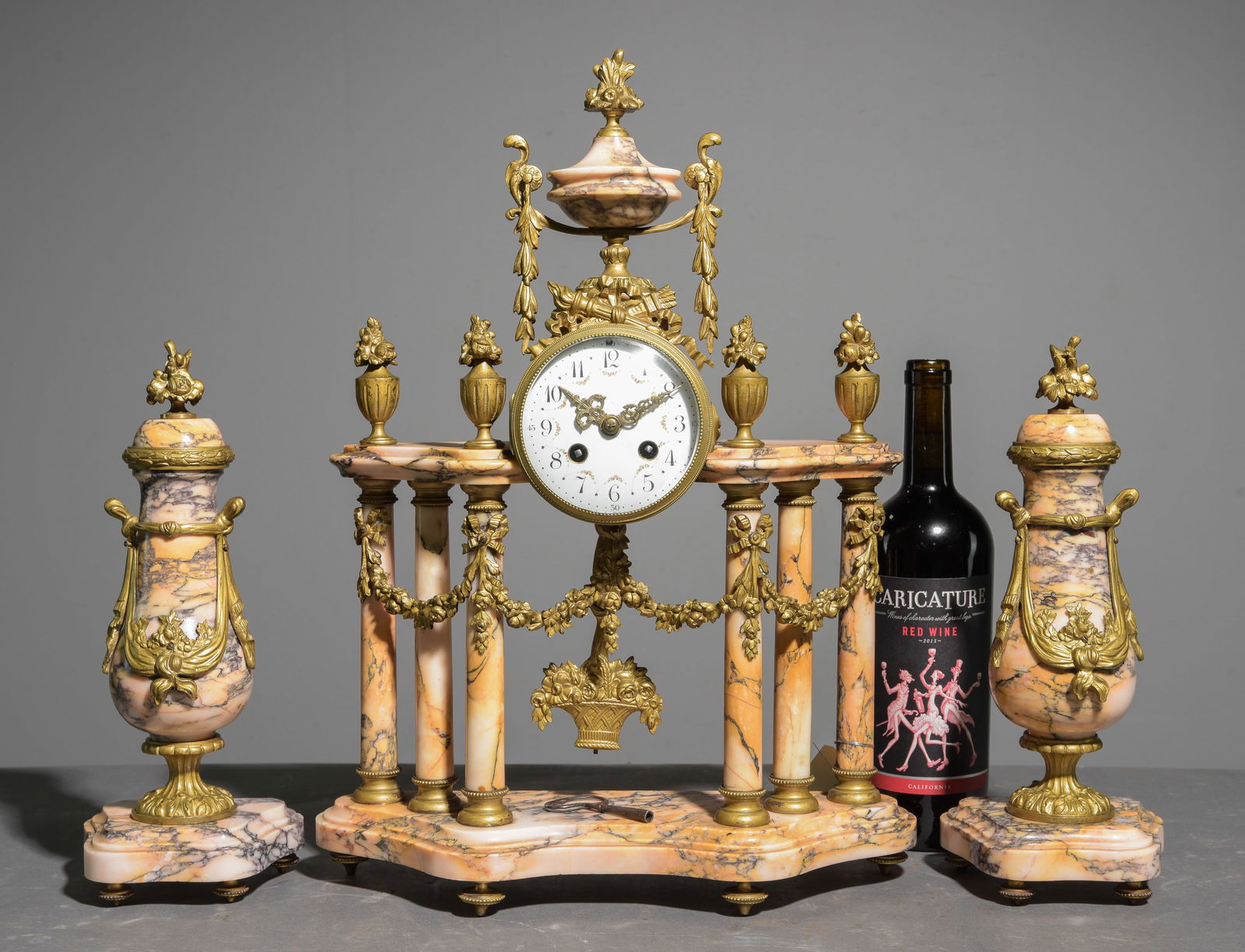 Louis XVI Style Marble Clock with Garnitures (1 of 6)