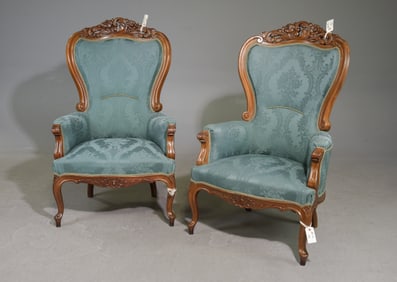 Pair Of Danish Green Upholstered Arm Chairs