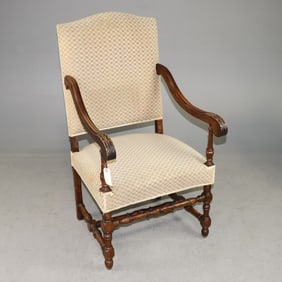 French Oak Upholstered Fireside Chair #1