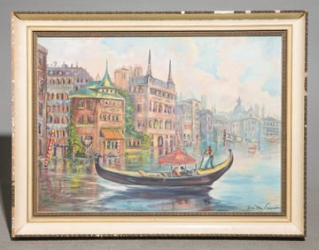 Framed Oil on Canvas Venice Gondola - Signed