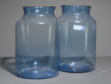 Two Blown Glass Blue Jars