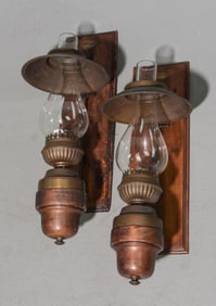 French Pair of Metal & Walnut Sconces