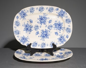 2 English Ironstone Blue & White Meat Platters