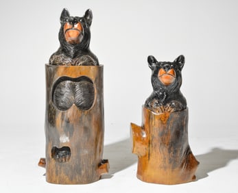 Two Carved Wood Bears