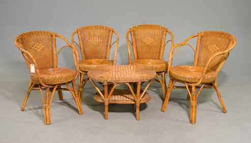 5pc Woven Wicker Set - 4 Chairs & Coffee Table