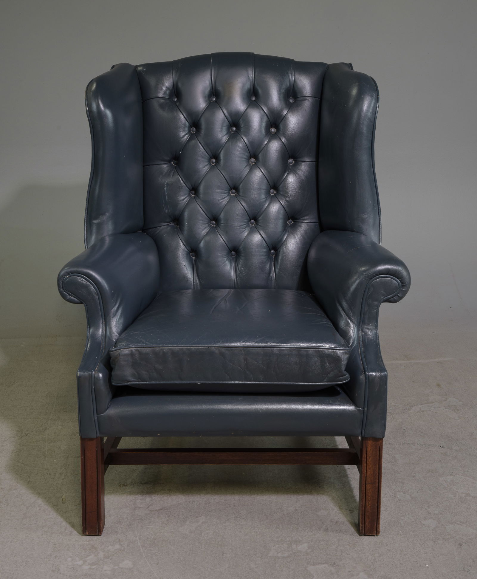 British Chesterfield Blue Leather Wing Back Chair (1 of 6)