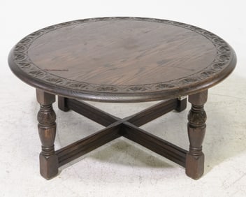 British Carved Oak Round Coffee / Cocktail Table