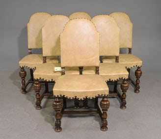Danish Oak Set of 6 Leather Dining Chairs