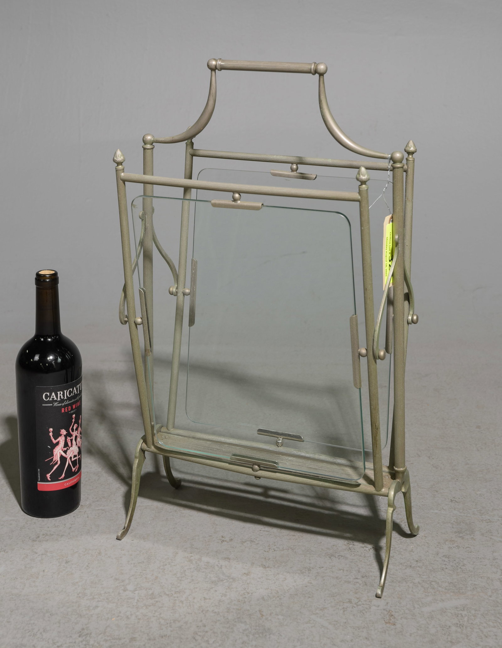 French Metal & Glass Vintage Magazine Rack: French Metal & Glass Vintage Magazine Rack - 22 in tall x 13 x 8