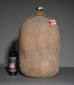 French Large Wrapped Demijohn / Glass Bottle