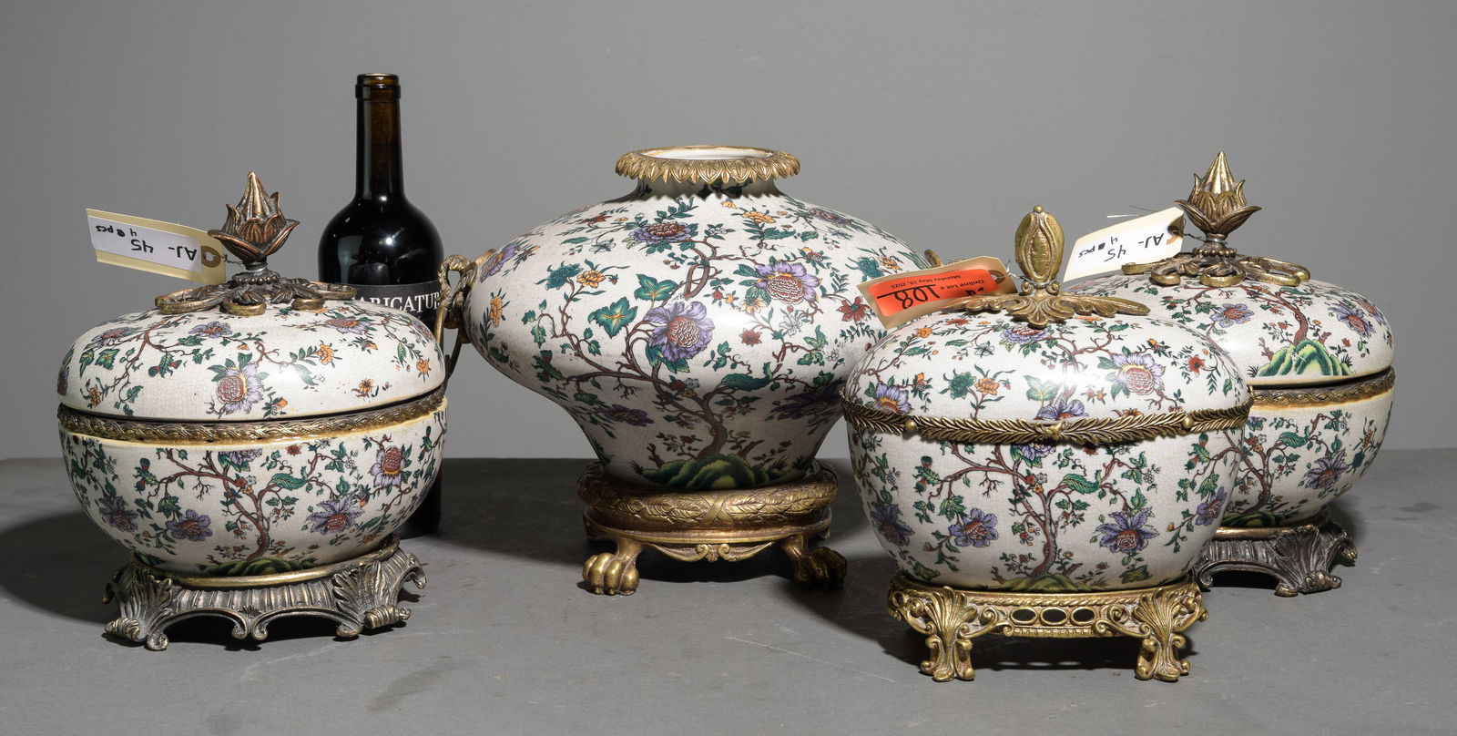 4pcs - Castilian Bronze Mounted Vase & 3 Lidded Jars (1 of 5)