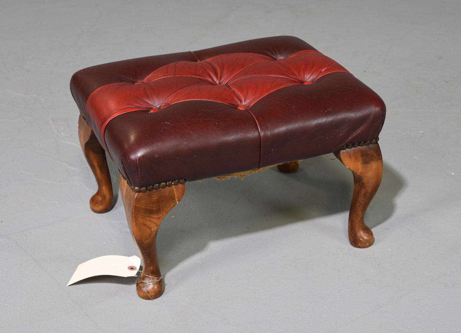 British Red Leather Small Chesterfield Stool (1 of 2)
