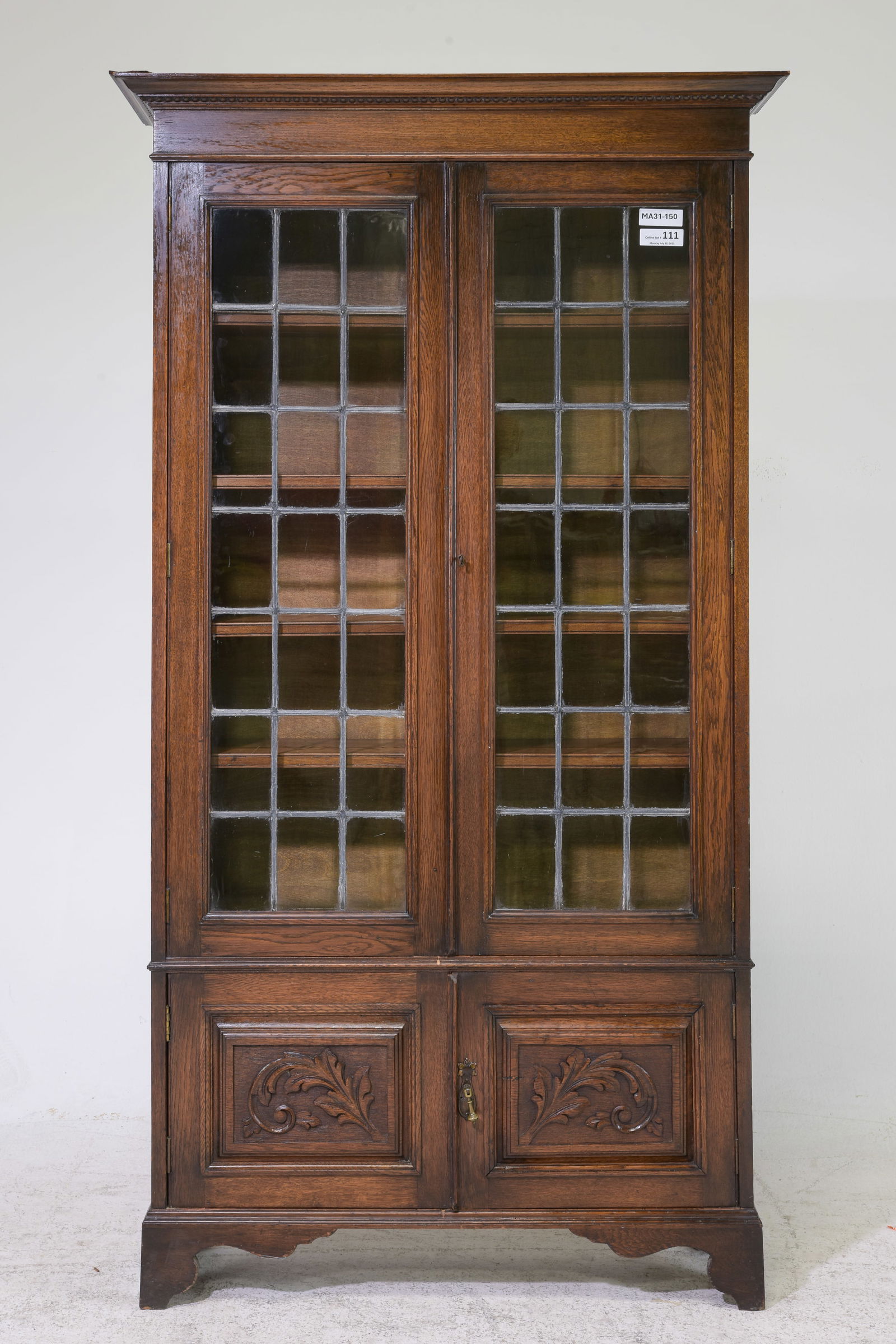 British Oak Leaded Glass Bookcase: British Oak Leaded Glass Bookcase - 74 in tall x 40 x 12